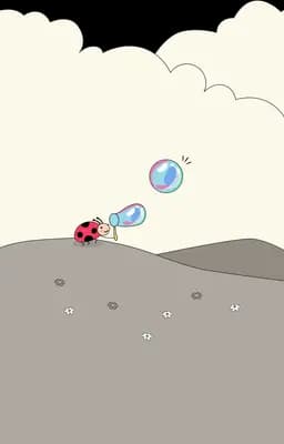 Ladybug blowing a bubble on a grey slope