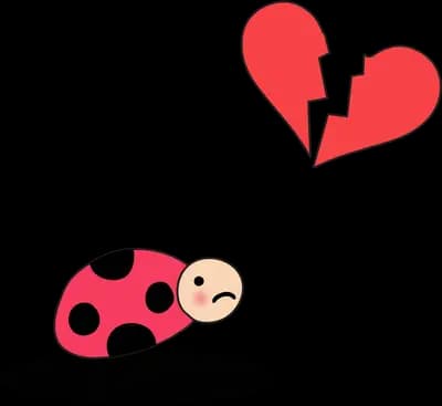 Ladybug beneath a broken red heart