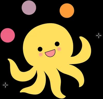 Yellow octopus juggling coloured balls