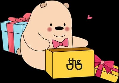 Bear lying among wrapped presents