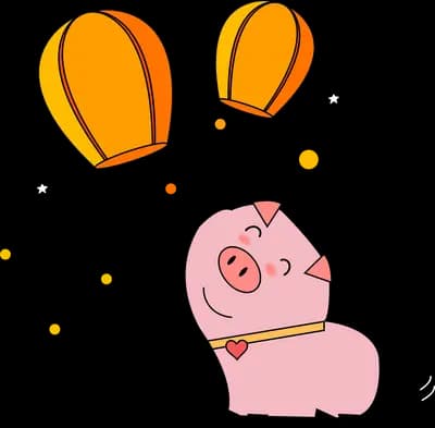 Pig standing under two large falling leaves