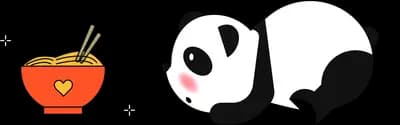 Panda lying flat beside a bowl of food