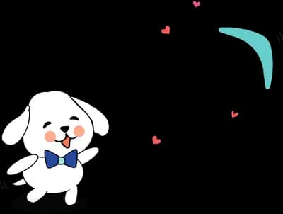 Dog watching a swirl of hearts and a moon shape