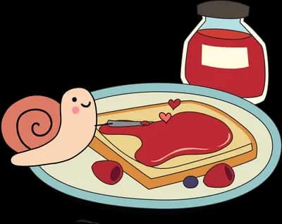 Snail on a plate of toast with jam