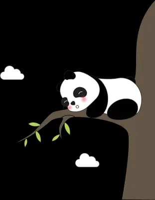 Panda draped over a tall tree trunk