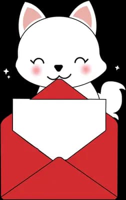 Cat holding a large open red envelope