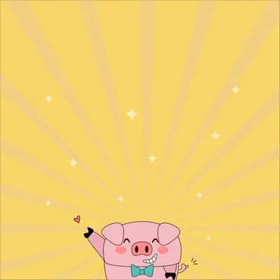 Pig in a bow tie against radiating yellow beams