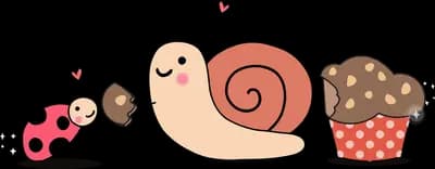 Snail and ladybug beside a cupcake