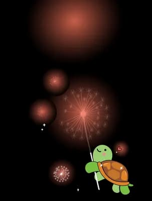 Turtle beneath a tall stack of dark spheres