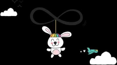 Rabbit beneath a looping infinity ribbon