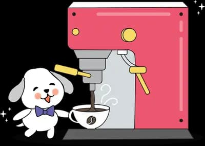 Dog operating a red coffee machine