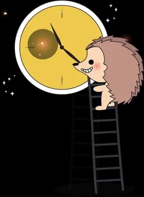 Hedgehog on a ladder reaching a glowing lamp