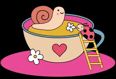 Snail climbing into a pink bathtub with a ladder