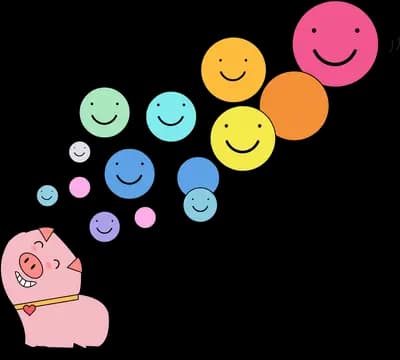 Pig beneath a stream of colourful emoji faces