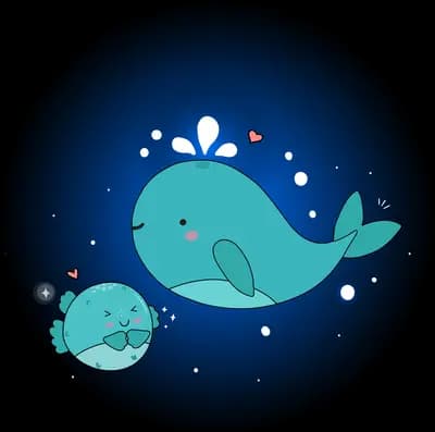 Whales swimming in a dark starry orb