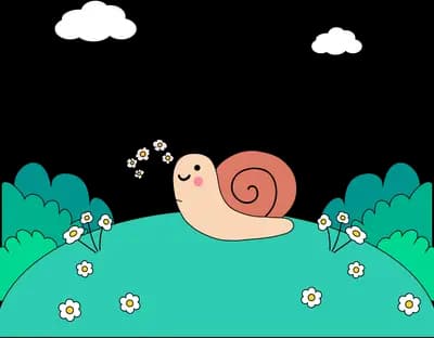 Snail crossing a flowering green meadow