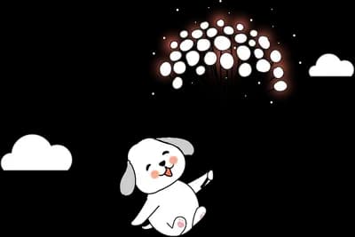 Dog holding a dark bunch of balloons