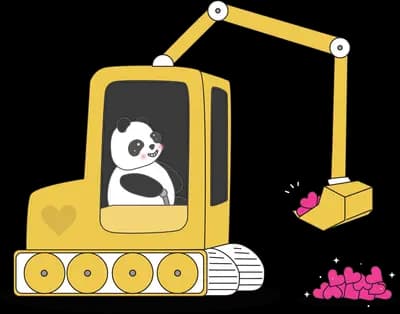 Panda operating a yellow excavator