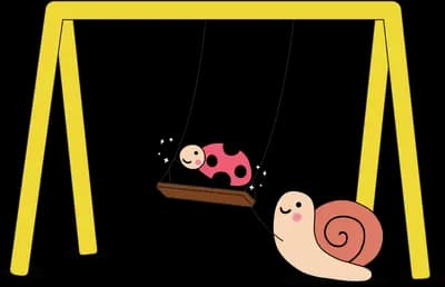 Snail and ladybug on a yellow swing set