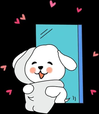 Dog beside a small blue door with hearts