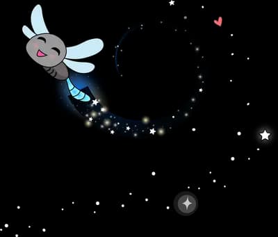 Insect circling a dark ring of night sky