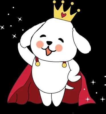 Dog in a crown and red cape