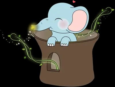 Elephant sitting inside a top hat with vines