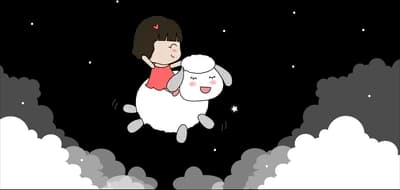Small white dog on a pale cloud