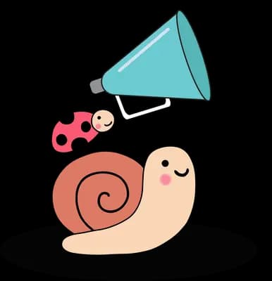 Ladybug shouting through a megaphone at a snail
