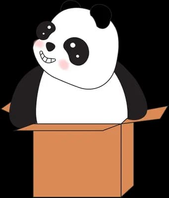 Panda sitting inside a cardboard box
