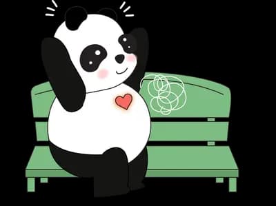 Panda sitting on a green park bench