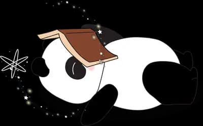 Panda lying down with a graduation cap and beads