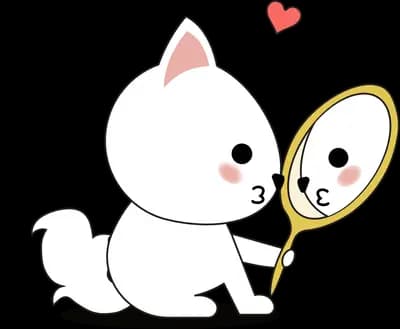 Cat holding a gold hand mirror