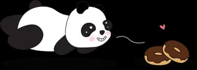 Panda lying flat beside two doughnuts