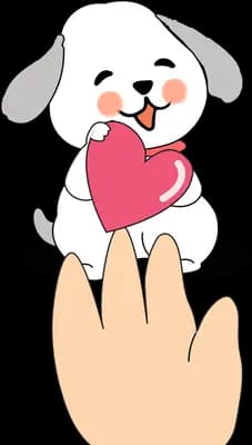 Dog holding a heart above an open human hand