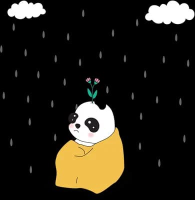 Panda in a yellow bag with a sprout on its head