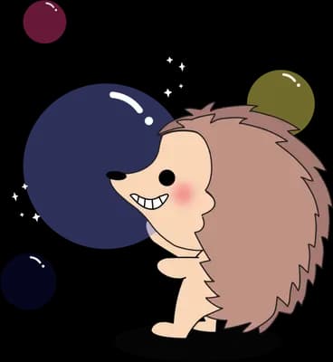 Hedgehog beside floating coloured orbs