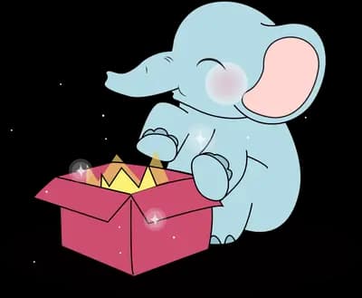 Elephant opening a red gift box