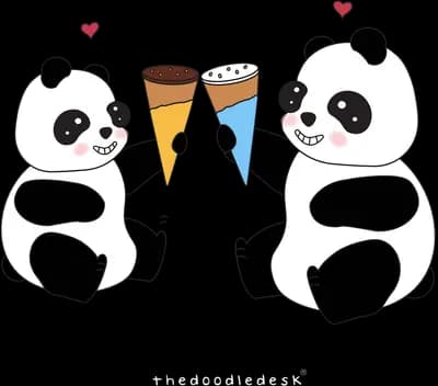 Two pandas toasting with ice cream cones