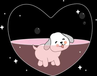 White puppy curled up asleep on a pink blanket