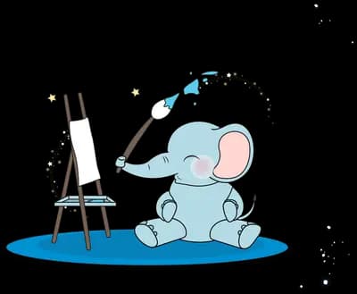 Baby elephant painting at an easel by spraying colour from its trunk