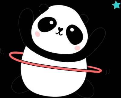 Panda spinning a pink hula hoop around its waist