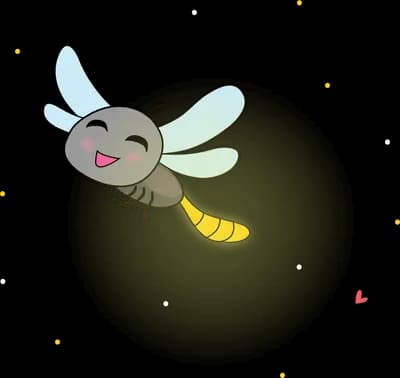 Firefly flying with its tail glowing yellow