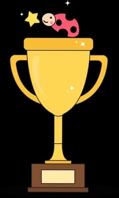 Ladybug holding a gold star on top of a large trophy