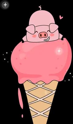 Pink pig napping on top of a giant strawberry ice cream cone