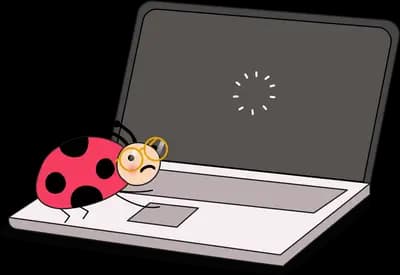 Ladybug resting on an open laptop showing a loading spinner