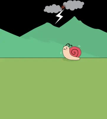 Snail crawling over green hills above a blank green panel