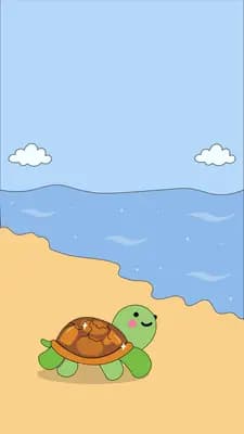 Turtle crawling across the sand beside the sea