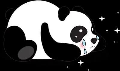 Panda lying flat on the ground crying a single tear