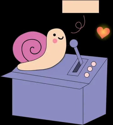 Snail dozing at a purple control console with a lever and a warning light